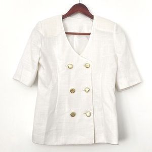 Vintage Style White Padded Blouse with Gold Buttons
